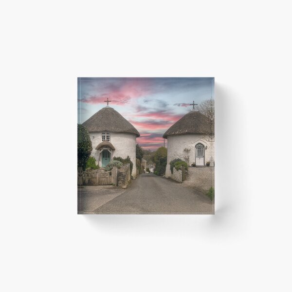 Item preview, Veryan Cornwall  Roundhouses at sunset,thatched cottage designed and sold by kathleenjean.