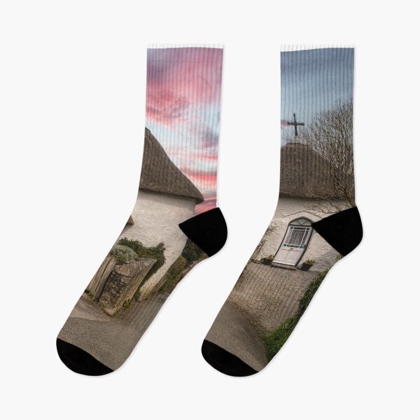 Item preview, Veryan Cornwall  Roundhouses at sunset,thatched cottage designed and sold by kathleenjean.
