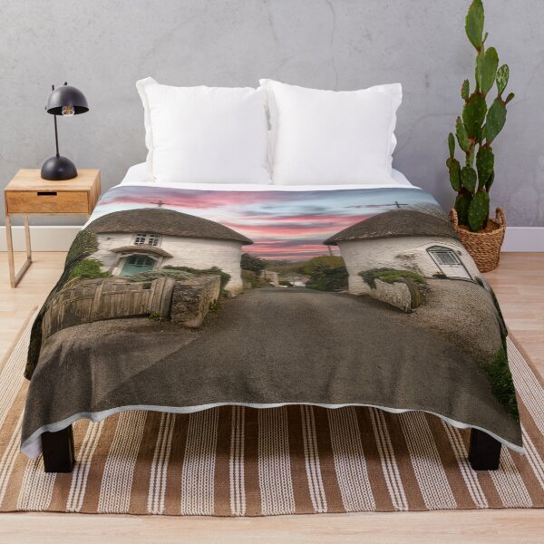 Item preview, Veryan Cornwall  Roundhouses at sunset,thatched cottage designed and sold by kathleenjean.