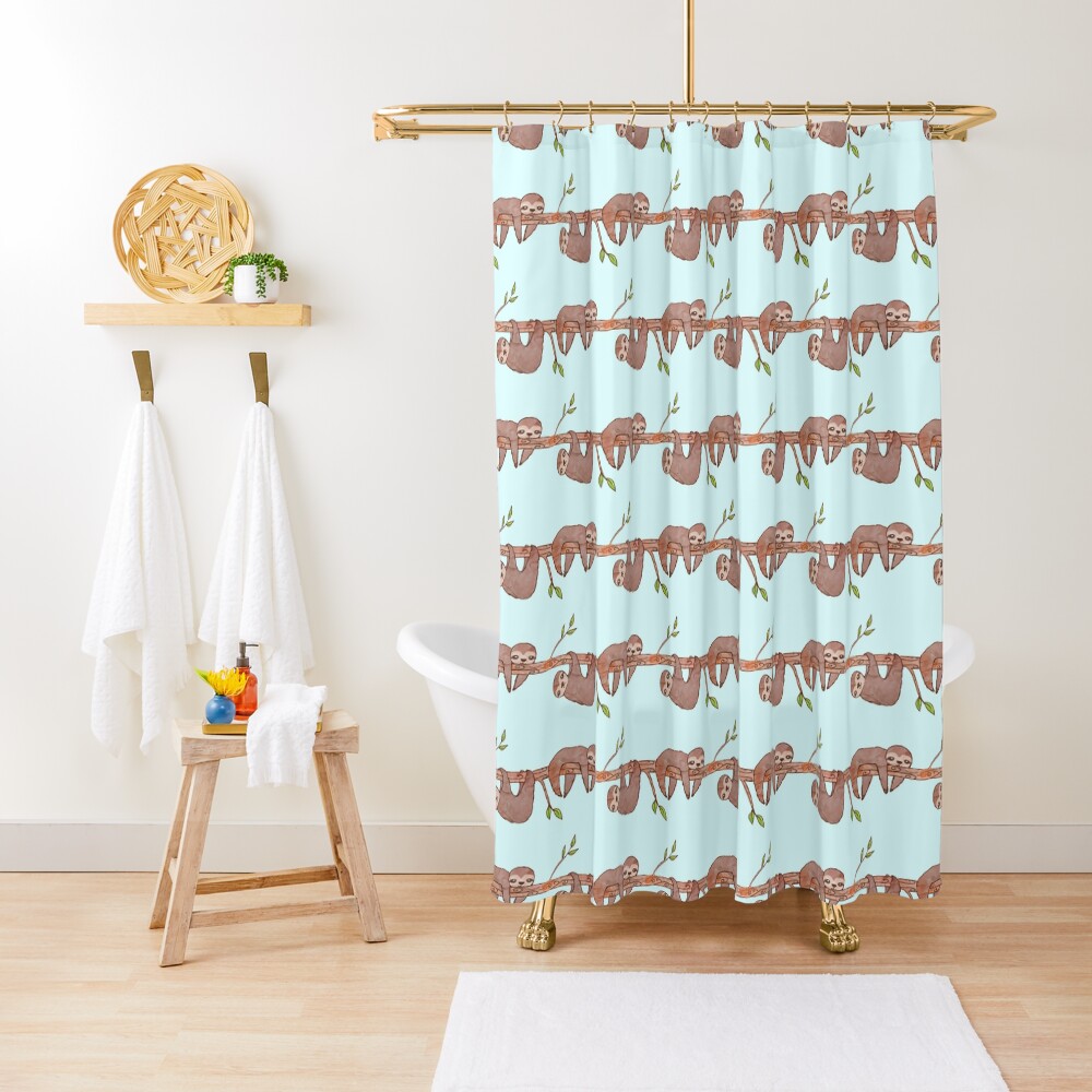 Baby Sloths hanging on Tree Pattern Shower Curtain