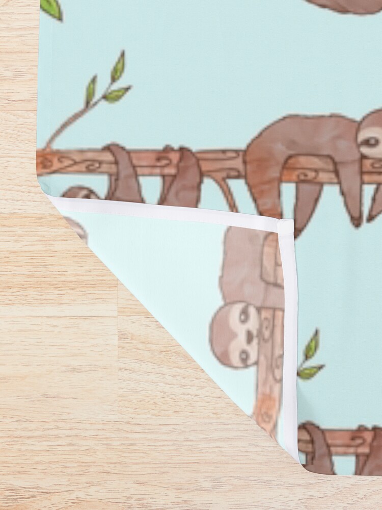Thumbnail 2 of 5, Shower Curtain, Baby Sloths hanging on Tree Pattern designed and sold by tanyadraws.