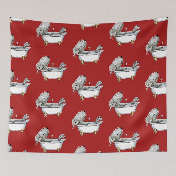 Item preview, Bedlington Terrier Dog in a Bathtub, Red Background designed and sold by The Quaint and Quirky.