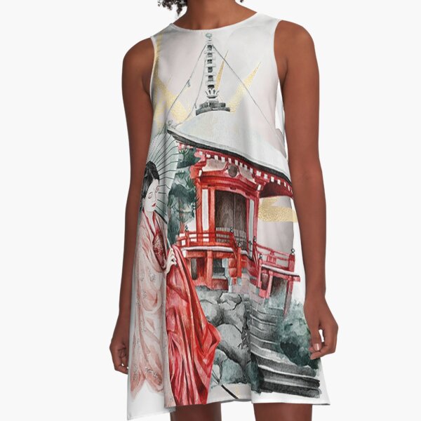 Geisha Girl Japanese Artwork A-Line Dress