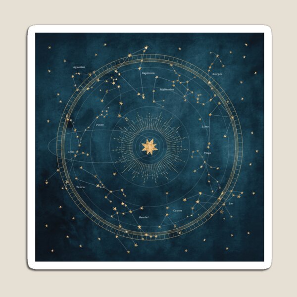 Astrology Wheel with Golden Zodiac Signs on Midnight Blue Sky Magnet