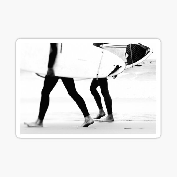 Catch a Wave - Black and White Surfers and Surf Boards - Beach Ocean Sea photography by Ingrid Beddoes Sticker