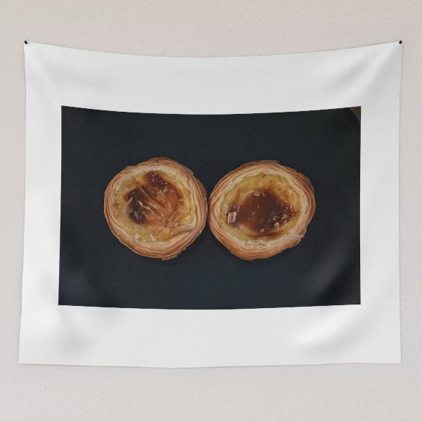 Item preview, Two baked egg tarts with a dark background designed and sold by dabingboshi.