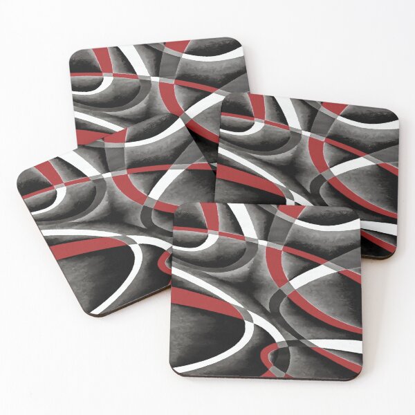 Item preview, Eighties Red White Grey Line Curve Pattern On Black designed and sold by taiche.