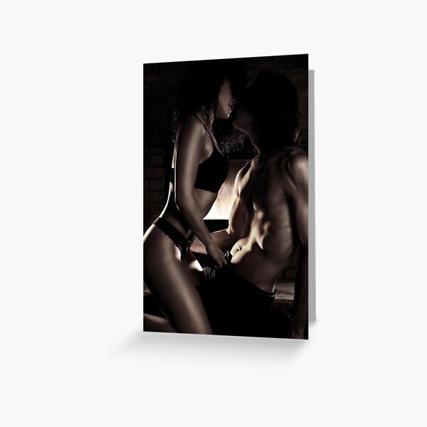 Item preview, Sexy couple kissing making love in front of a fireplace art print designed and sold by AwenArtPrints.