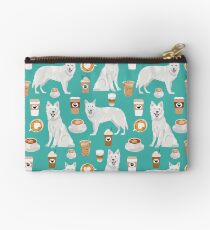 White Shepherd dog breed White German Shepherd coffee coffees pet friendly turquoise by PetFriendly Studio Pouch