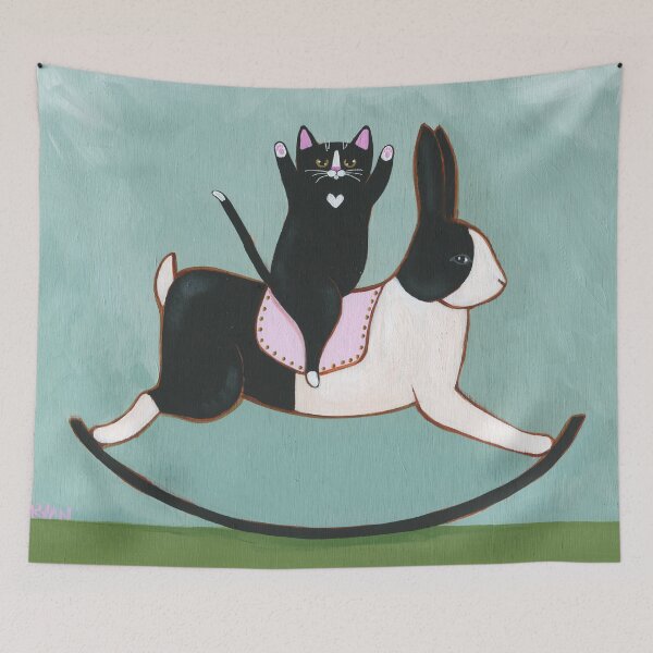 Item preview, Cat on a Rocking Rabbit designed and sold by KilkennyCat Art.