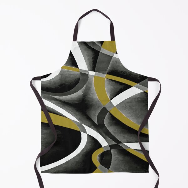 Item preview, Eighties Mustard Yellow White Grey Line Curve Pattern On Black designed and sold by taiche.