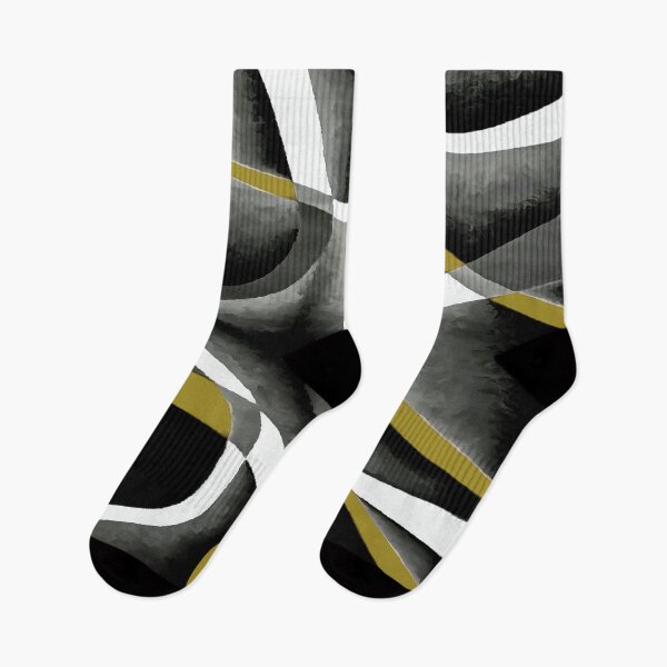 Item preview, Eighties Mustard Yellow White Grey Line Curve Pattern On Black designed and sold by taiche.