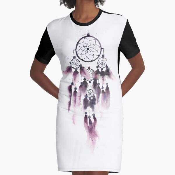 Dreamcatcher With Purple Feathers Graphic T-Shirt Dress
