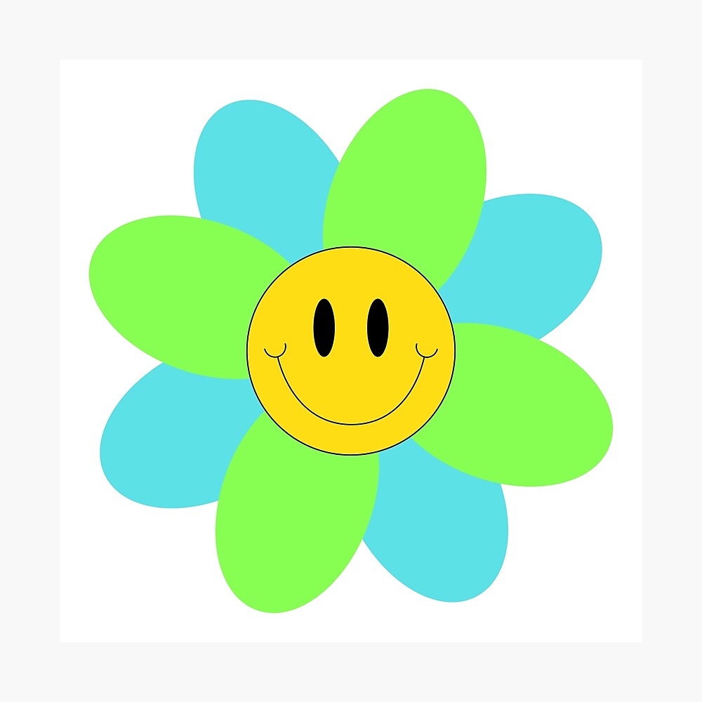 Rainbow Retro Smiley Face Flower Poster for Sale by HumanNation