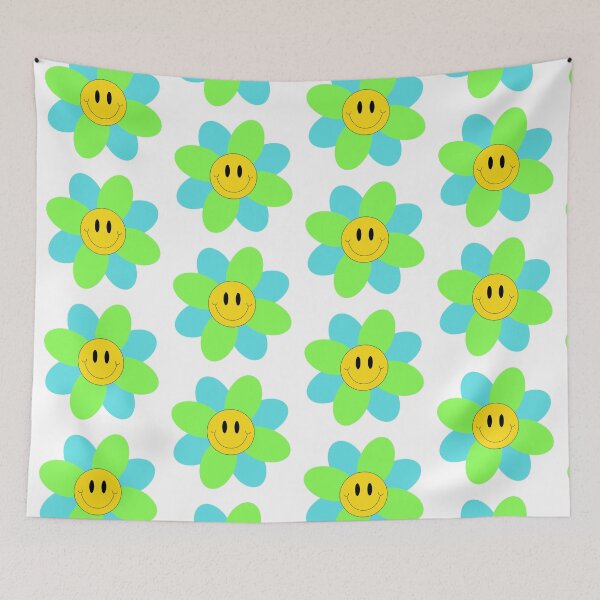 Item preview, Green and Blue Smiley Face Flower designed and sold by Isa Daniels.