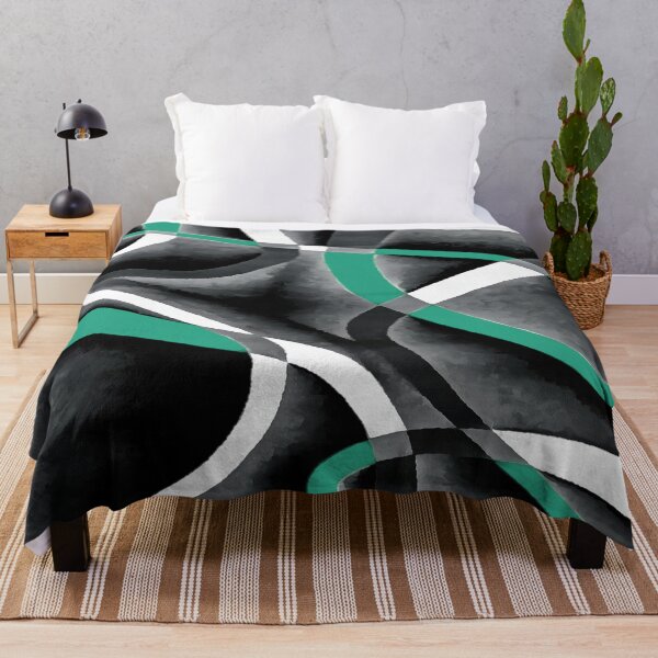 Item preview, Eighties Turquoise White Grey Line Curve Pattern On Black designed and sold by taiche.