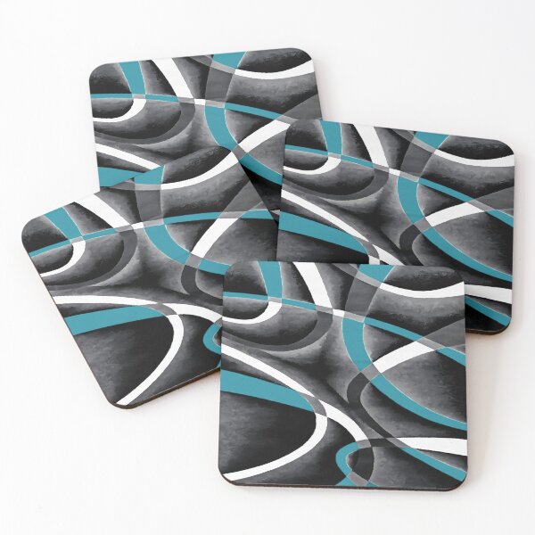 Item preview, Eighties Blue White Grey Line Curve Pattern On Black designed and sold by taiche.