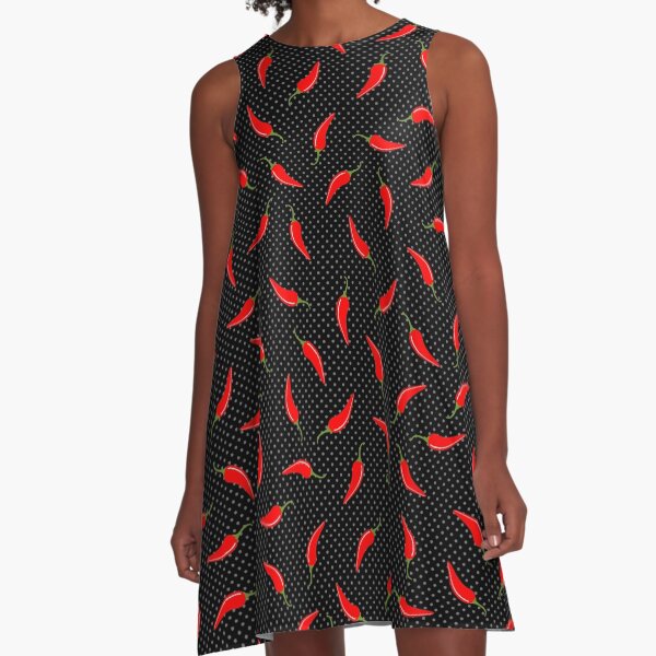 Dark Red Pepper and Dots A-Line Dress