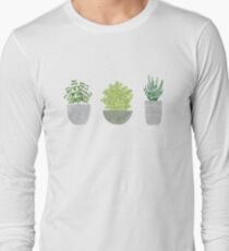 Watercolor Succulent House Plants Long Sleeve T-Shirt