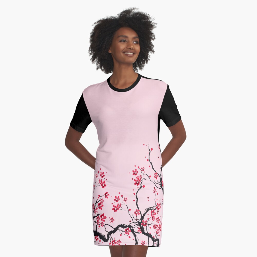 Cherry Blossom Graphic T-Shirt Dress