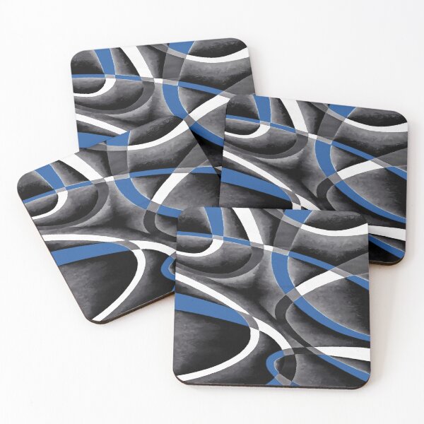 Item preview, Eighties Medium Blue White Grey Line Curve Pattern On Black designed and sold by taiche.