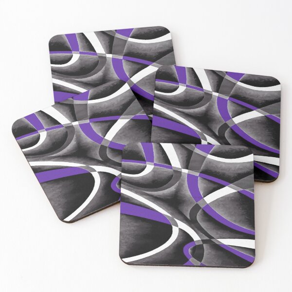 Item preview, Eighties Violet White Grey Line Curve Pattern On Black designed and sold by taiche.