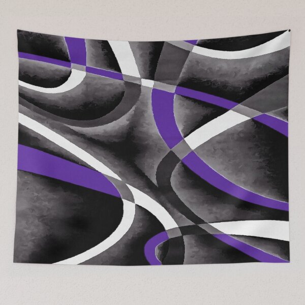 Item preview, Eighties Violet White Grey Line Curve Pattern On Black designed and sold by taiche.