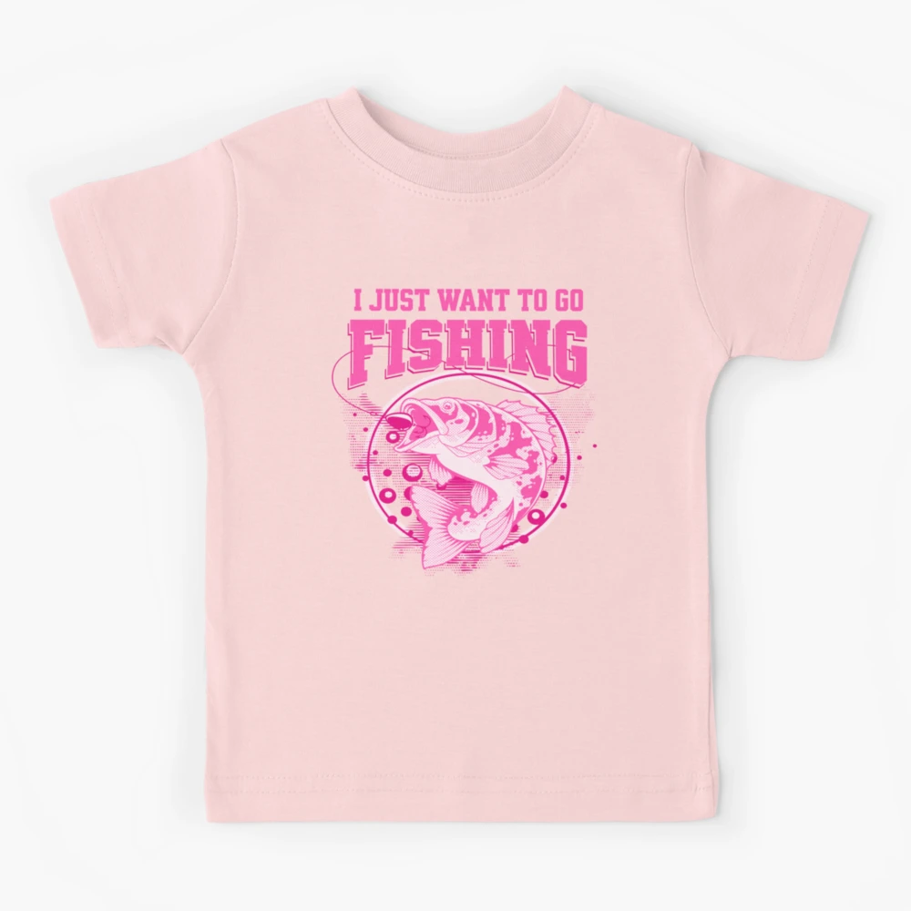 I Just Want to Go Fishing Hot Pink on Dark Background Kids T