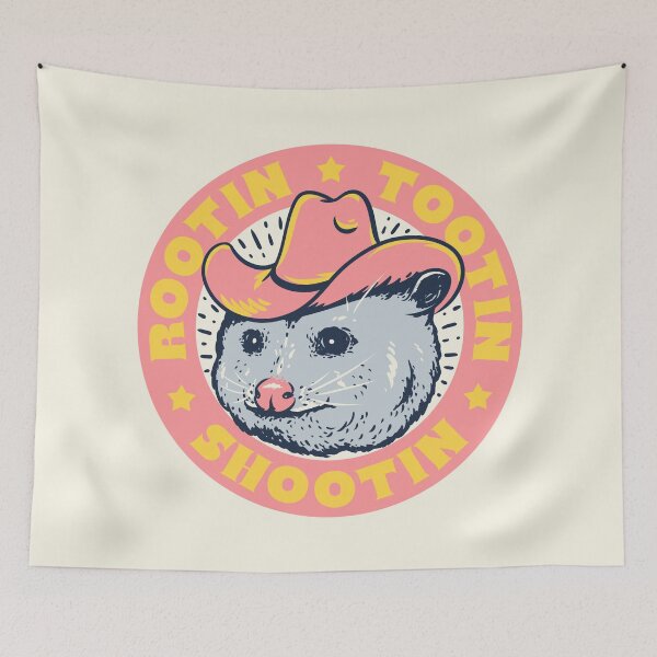 Item preview, Rootin Tootin Shootin | Possum Cowboy Advice | Space Cowgirl Country Style | Possum Pet Mat Bandana Opossum | Pink Frame designed and sold by Any Color Designs.