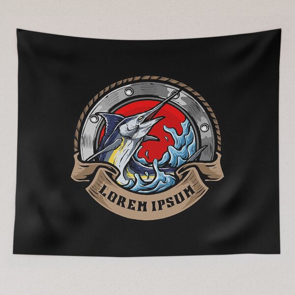 Item preview, marlin fish with retro ribbon designed and sold by troubledcommand.