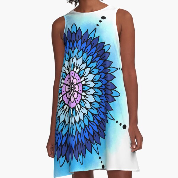 Blue Petals A-Line Dress