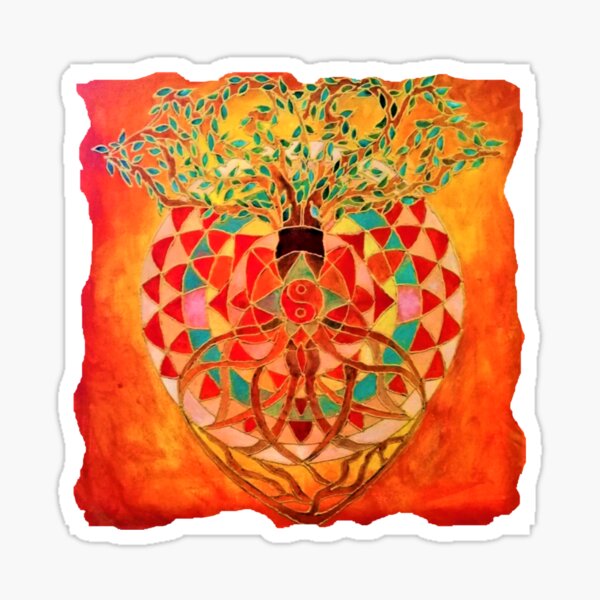 Orange Tree of life mandala - Renate van Nijen Sticker