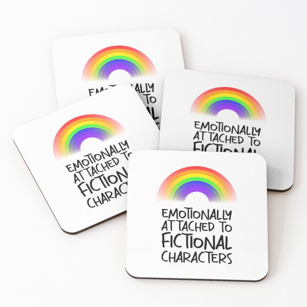 Artikelvorschau, emotional an fiktive Charaktere gebunden | Lustiges Lesezitat mit doofer handgeschriebener Schrift und Regenbogen entworfen und verkauft von SomeDesignThing.