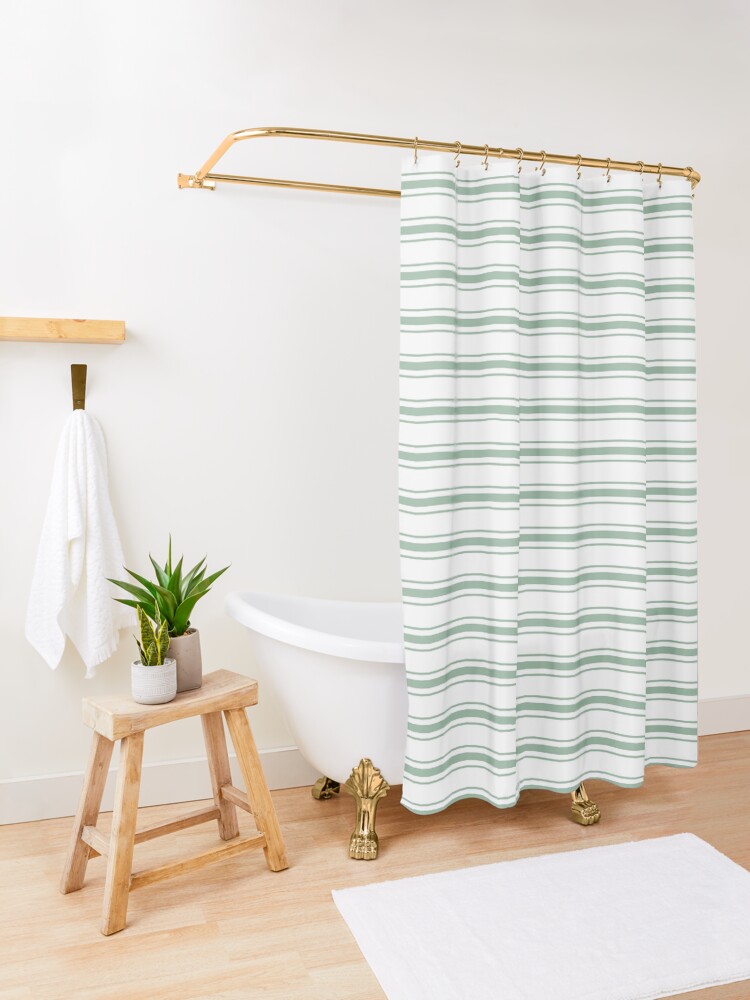 "Moss Green and White Mattress Ticking Wide Striped Pattern" Shower
