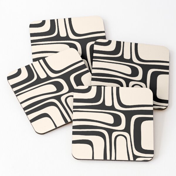 Item preview, Palm Springs Retro Midcentury Modern Abstract Pattern Black and Almond Cream designed and sold by kierkegaard.