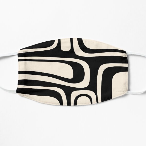 Palm Springs Retro Midcentury Modern Abstract Pattern Black and Almond Cream Flat Mask