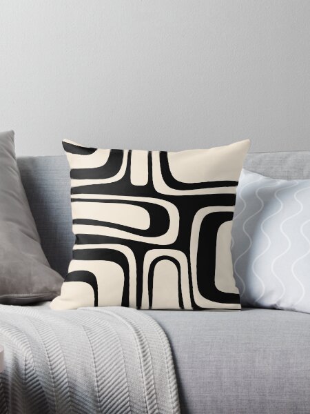 Aperçu de l'œuvre Palm Springs Retro Midcentury Modern Abstract Pattern Noir et Amande Crème créée et vendue par kierkegaard.