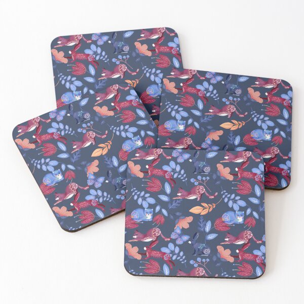 Item preview, Navy Folk Animal Floral Pattern designed and sold by HappyLifeCreate.