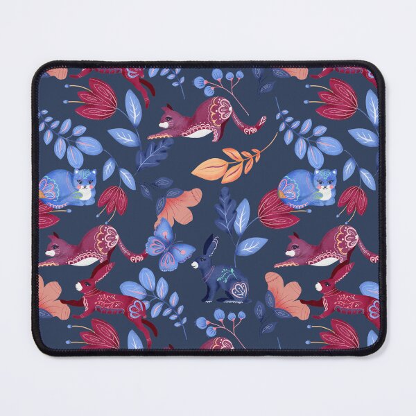 Item preview, Navy Folk Animal Floral Pattern designed and sold by HappyLifeCreate.