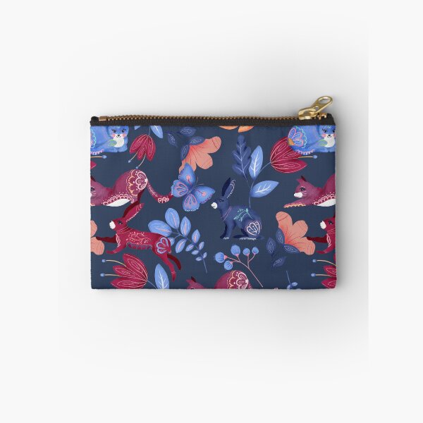 Item preview, Navy Folk Animal Floral Pattern designed and sold by HappyLifeCreate.