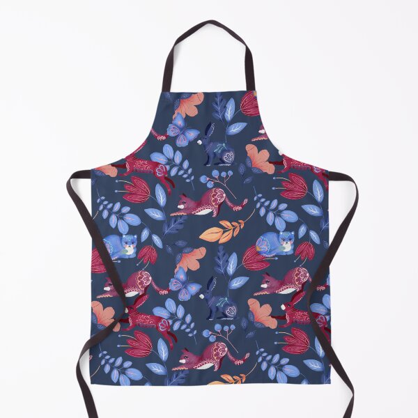 Item preview, Navy Folk Animal Floral Pattern designed and sold by HappyLifeCreate.