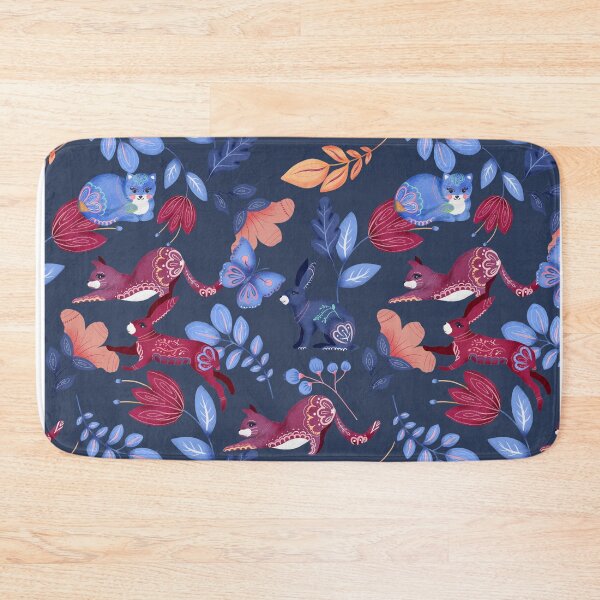 Item preview, Navy Folk Animal Floral Pattern designed and sold by HappyLifeCreate.