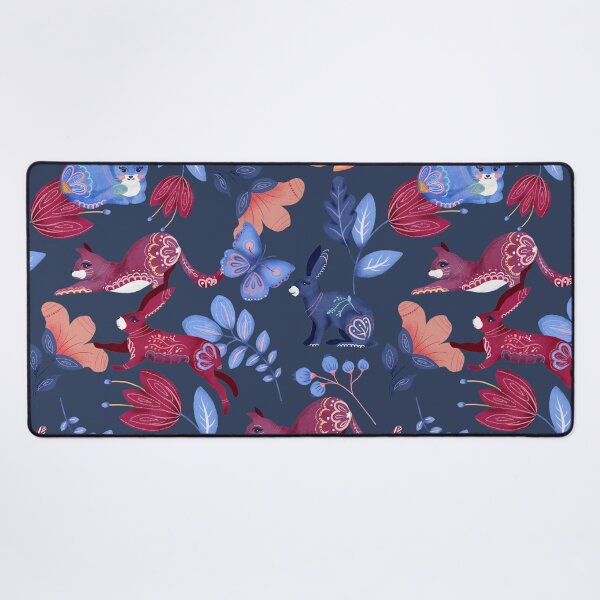 Item preview, Navy Folk Animal Floral Pattern designed and sold by HappyLifeCreate.