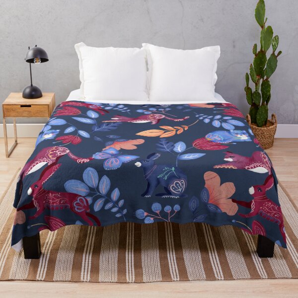 Item preview, Navy Folk Animal Floral Pattern designed and sold by HappyLifeCreate.