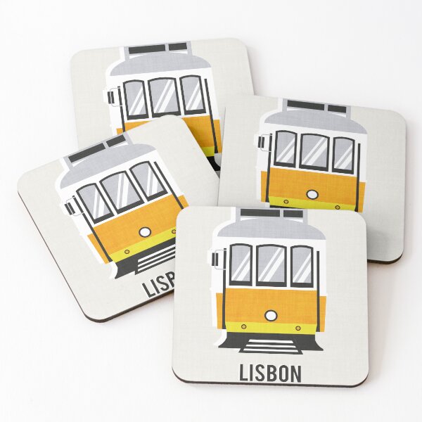 Item preview, Lisbon trams // beige background lemon lime and marigold transport designed and sold by SelmaCardoso.
