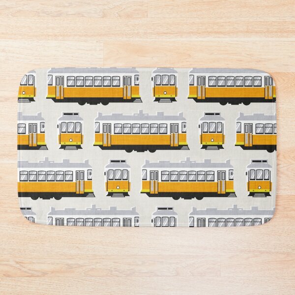 Item preview, Lisbon trams // beige background lemon lime and marigold transport designed and sold by SelmaCardoso.