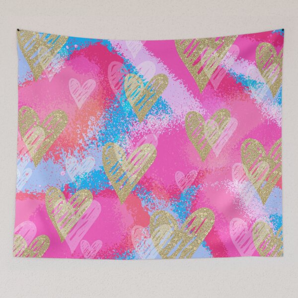 Item preview, hearts - pink blue gold designed and sold by Julia Santos.