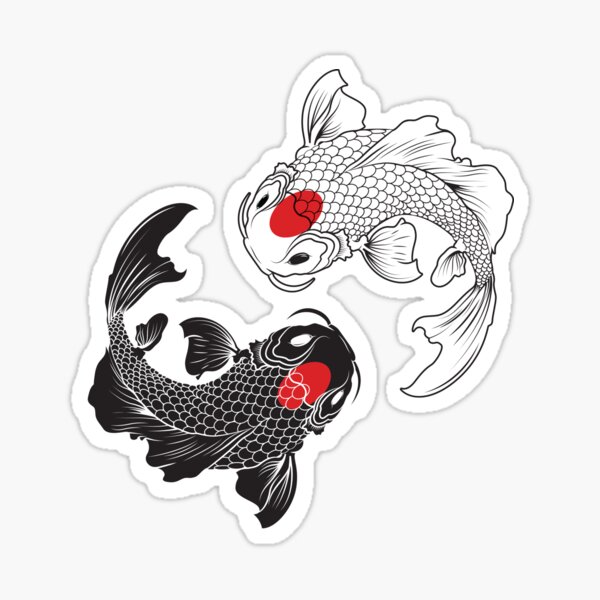 Koi Fish Black and White Sticker by Monn Print - Pixels