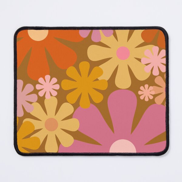 Item preview, Retro 60s 70s Flowers - Vintage Style Floral Pattern in Thulian Pink, Orange, Mustard, and Brown designed and sold by kierkegaard.