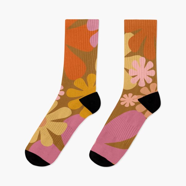 Item preview, Retro 60s 70s Flowers - Vintage Style Floral Pattern in Thulian Pink, Orange, Mustard, and Brown designed and sold by kierkegaard.